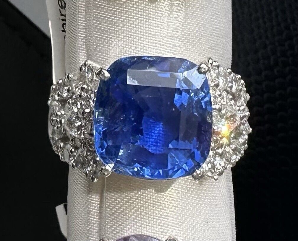 A Stunning Unheated No Heat 10.63ct Blue Sapphire Plat & Diamond Ring GIA