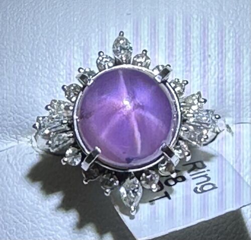 Superb Sri Lanka Purple 7.45ct Star Sapphire & Diamond Platinum Ring