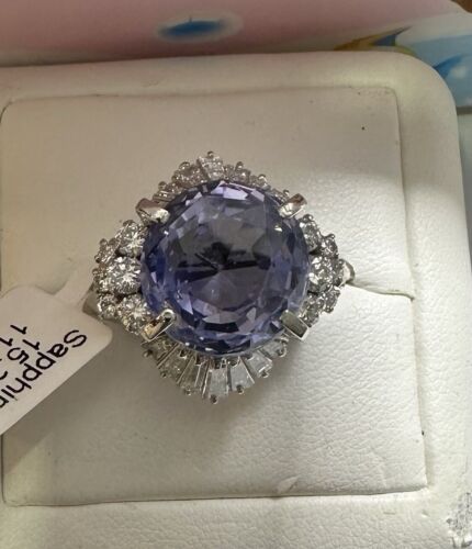 Stunning Unheated No Heat 15.30ct Violet Blue Sapphire & Diamond Ring