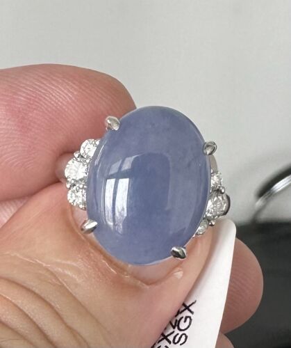 Very Pretty 12.86ct Grade A Blue-Grey-Violet Jade & Diamond Platinum R