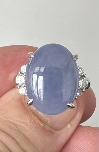 Very Pretty 12.86ct Grade A Blue-Grey-Violet Jade & Diamond Platinum R