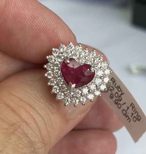 Wonderful Unheated 2.09ct Burma Ruby & Diamond Plat Ring Lotus Cert