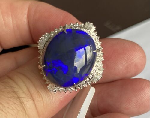 Magnificent 16.75ct Australian Black Opal & Diamond Platinum Ring