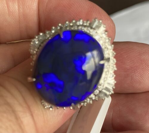 Magnificent 16.75ct Australian Black Opal & Diamond Platinum Ring
