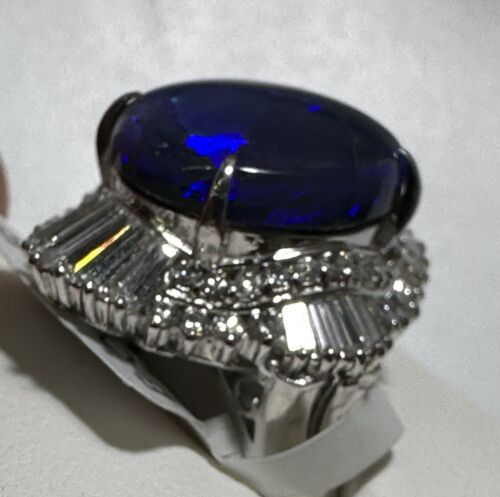 A Stunning 5.87ct Australian Black Opal & Diamond Platinum Ring