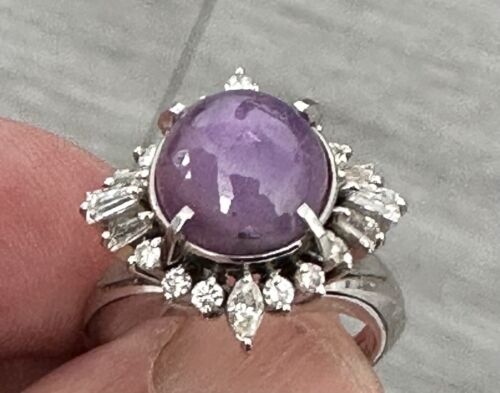 Superb Sri Lanka Purple 7.45ct Star Sapphire & Diamond Platinum Ring