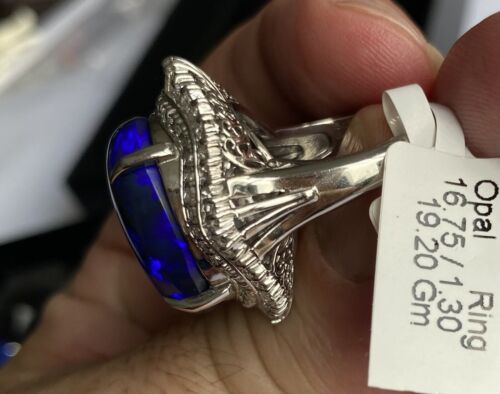 Magnificent 16.75ct Australian Black Opal & Diamond Platinum Ring