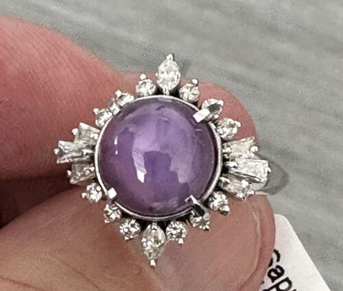 Superb Sri Lanka Purple 7.45ct Star Sapphire & Diamond Platinum Ring