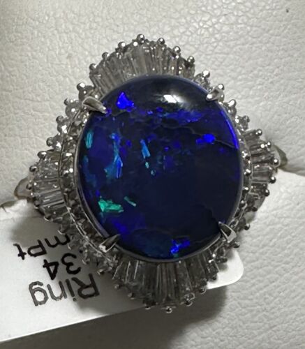A Stunning 5.87ct Australian Black Opal & Diamond Platinum Ring