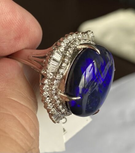 Magnificent 16.75ct Australian Black Opal & Diamond Platinum Ring