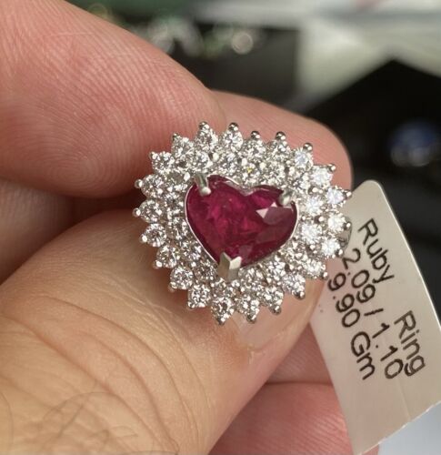 Wonderful Unheated 2.09ct Burma Ruby & Diamond Plat Ring Lotus Cert