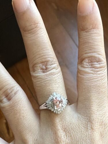 Exquisite Unheated No Heat 1.05ct Padparadscha Sapphire Platinum Ring