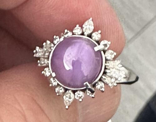 Superb Sri Lanka Purple 7.45ct Star Sapphire & Diamond Platinum Ring