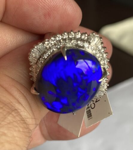 Magnificent 16.75ct Australian Black Opal & Diamond Platinum Ring