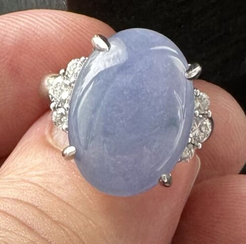 Very Pretty 12.86ct Grade A Blue-Grey-Violet Jade & Diamond Platinum R