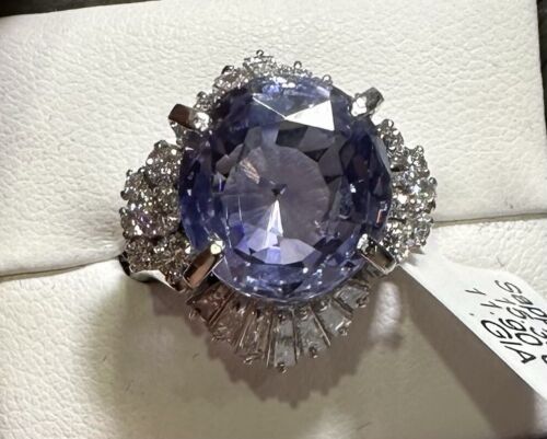 Stunning Unheated No Heat 15.30ct Violet Blue Sapphire & Diamond Ring