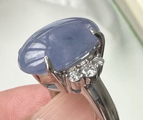 Very Pretty 12.86ct Grade A Blue-Grey-Violet Jade & Diamond Platinum R