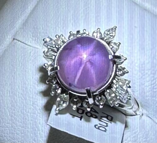 Superb Sri Lanka Purple 7.45ct Star Sapphire & Diamond Platinum Ring