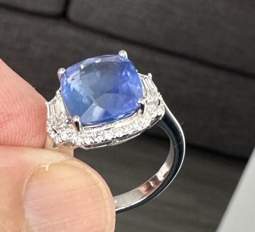 Superb Unheated No Heat Burma 6.16ct Blue Sapphire & Diamond 18k Ring