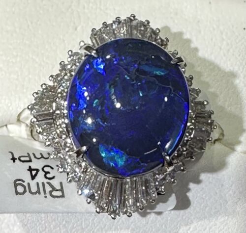 A Stunning 5.87ct Australian Black Opal & Diamond Platinum Ring