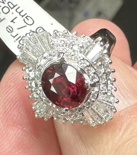 Stunning Unheated No Heat 1.71ct Pigeon’s Blood Ruby Ring AIGS Cert