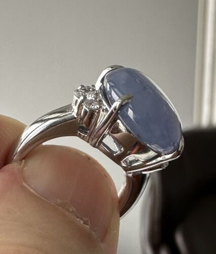 Very Pretty 12.86ct Grade A Blue-Grey-Violet Jade & Diamond Platinum R