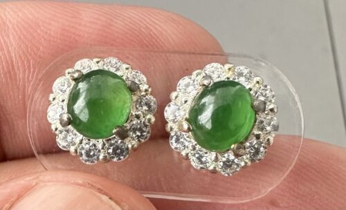 Very Pretty Green Grade A Burma Jade Cabochon Pair