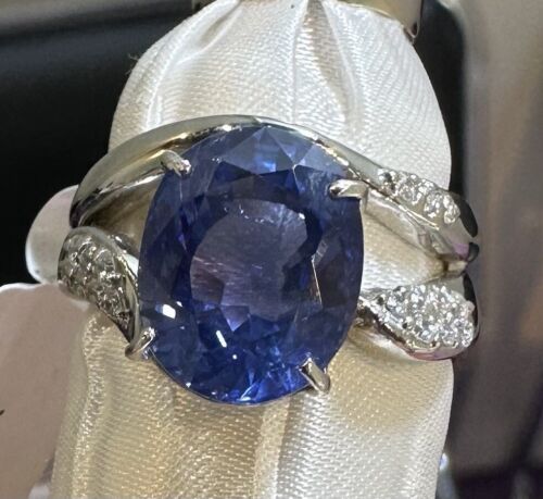 Wonderful Value 7.76ct Blue Sapphire & Diamond Ring
