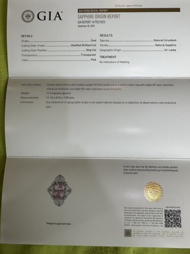 A Magnificent No Heat Unheated 5.83ct Sri Lanka Pink Sapphire & Diamon