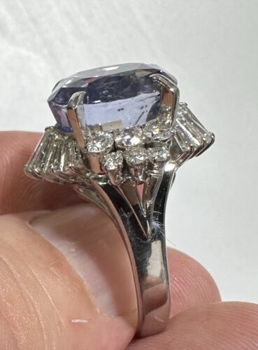Stunning Unheated No Heat 15.30ct Violet Blue Sapphire & Diamond Ring