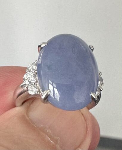 Very Pretty 12.86ct Grade A Blue-Grey-Violet Jade & Diamond Platinum R