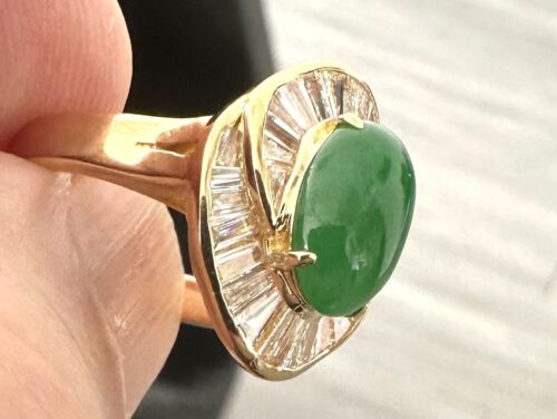 Stunning 2.52ct Burma  Fei Cui Jade & Diamond  Plat Ring & Lotus Cert