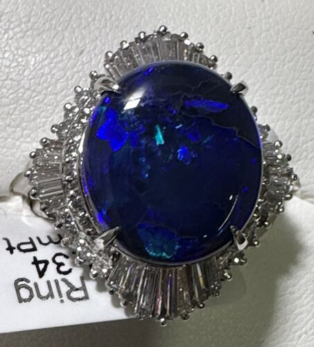 A Stunning 5.87ct Australian Black Opal & Diamond Platinum Ring