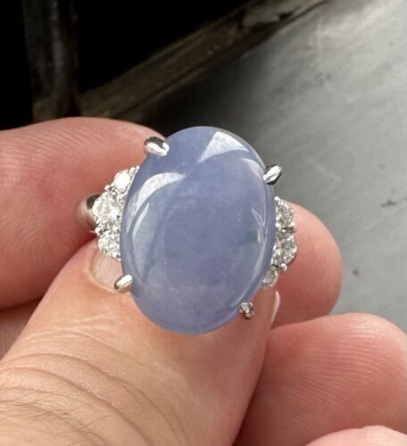 Very Pretty 12.86ct Grade A Blue-Grey-Violet Jade & Diamond Platinum R
