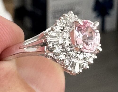 Exquisite Unheated No Heat 1.05ct Padparadscha Sapphire Platinum Ring