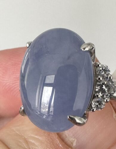 Very Pretty 12.86ct Grade A Blue-Grey-Violet Jade & Diamond Platinum R