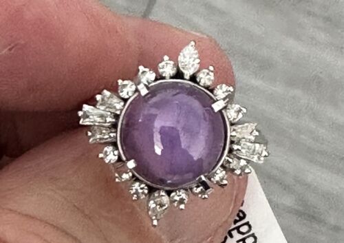 Superb Sri Lanka Purple 7.45ct Star Sapphire & Diamond Platinum Ring