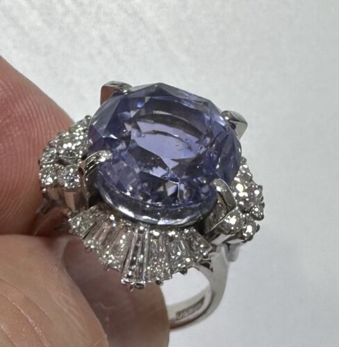 Stunning Unheated No Heat 15.30ct Violet Blue Sapphire & Diamond Ring