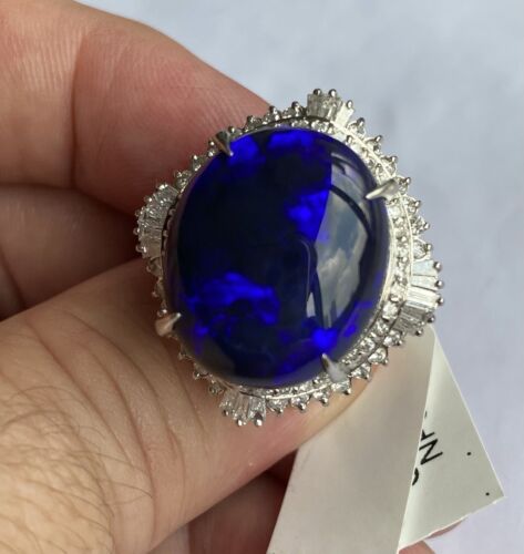 Magnificent 16.75ct Australian Black Opal & Diamond Platinum Ring