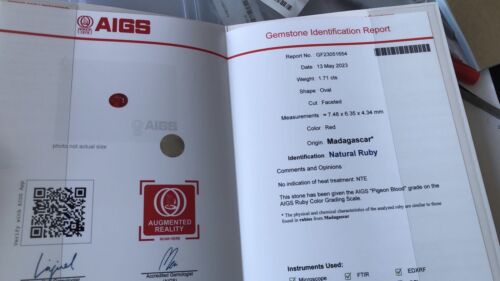 Stunning Unheated No Heat 1.71ct Pigeon’s Blood Ruby Ring AIGS Cert