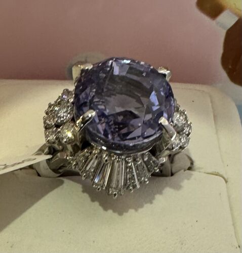 Stunning Unheated No Heat 15.30ct Violet Blue Sapphire & Diamond Ring