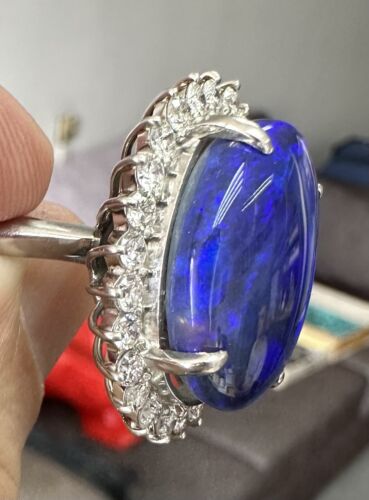 Magnificent 15.75ct Australian Black Opal & Diamond Platinum Ring