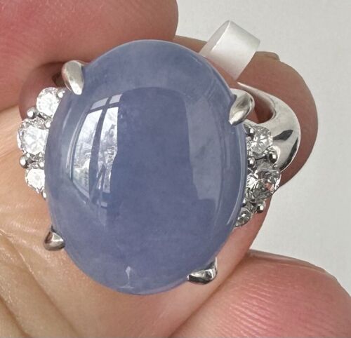 Very Pretty 12.86ct Grade A Blue-Grey-Violet Jade & Diamond Platinum R
