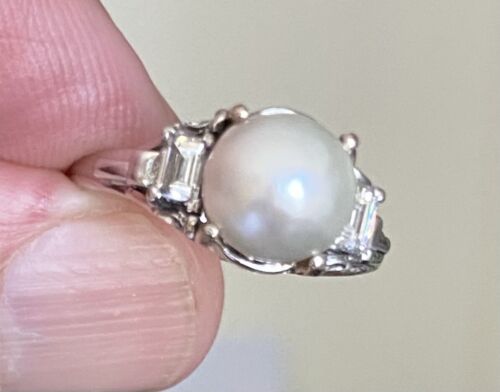 A Superb 3.90ct Natural Pearl & Diamond Platinum Ring GIA Certificate