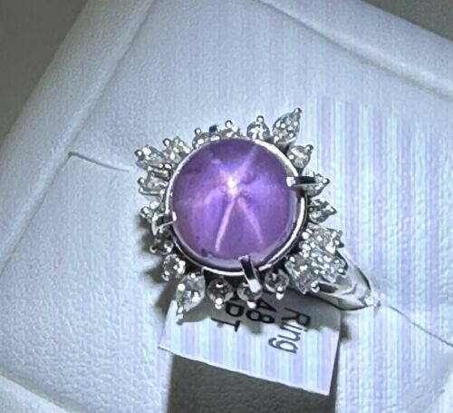Superb Sri Lanka Purple 7.45ct Star Sapphire & Diamond Platinum Ring