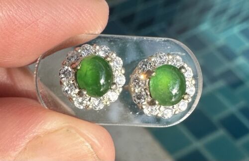 Very Pretty Green Grade A Burma Jade Cabochon Pair
