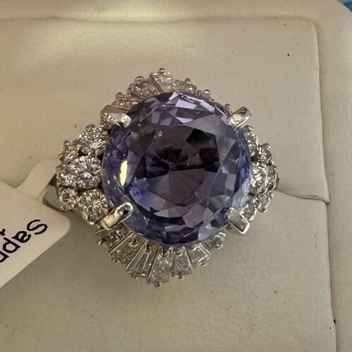 Stunning Unheated No Heat 15.30ct Violet Blue Sapphire & Diamond Ring