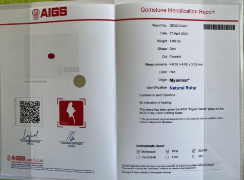 A Beautiful  Unheated 1.00ct Burma Pigeon’s Blood Ruby Pendant AIGS