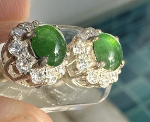 Very Pretty Green Grade A Burma Jade Cabochon Pair