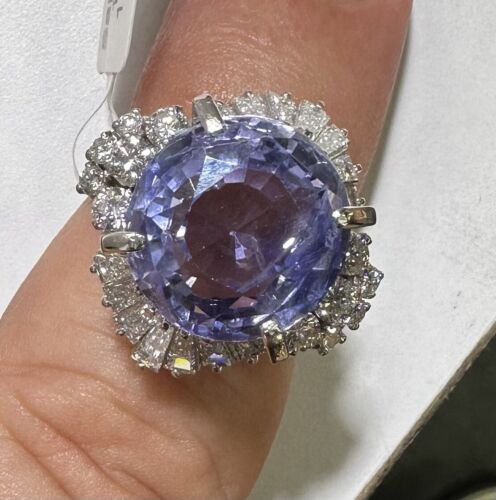 Stunning Unheated No Heat 15.30ct Violet Blue Sapphire & Diamond Ring